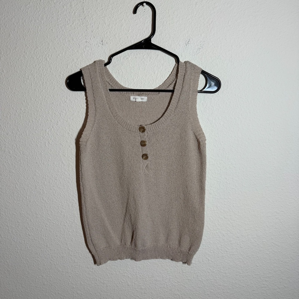 Blu Pepper Henley Sweater‎ Womens Beige Sleeveless Tight Knit Ribbed Warm Winter
